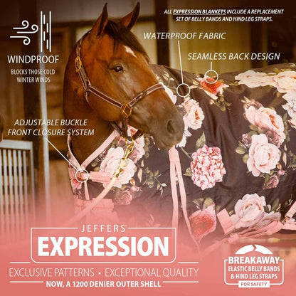 Jeffers Expression 1200 Denier Standard Neck Turnout Blanket, Rose Garden, 78" - Waterproof, Breathable Horse Blanket with 240 gram of Polyfill, Ideal Protection for Winter, Medium Weight