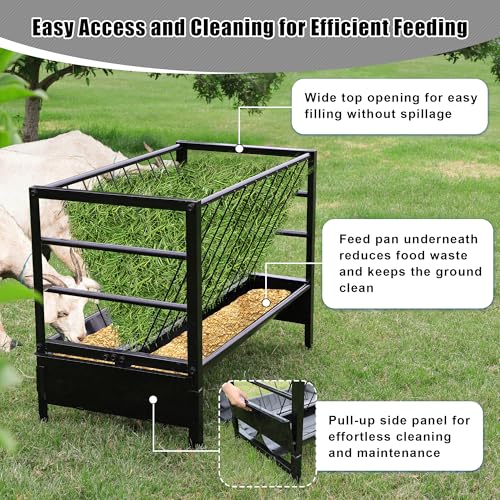 Large Pasture Hay Feeder 71Gallon, 2 in 1 Goat Grain Feeder for Livestock