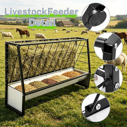 30 Gallon Heavy Duty Pasture Hay Feeder, Galvanized Steel Outdoor Livestock Hay Feeder for Mini Goats, Pony, Sheep and Mini Horses
