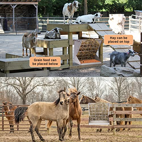 Wall Mount Hay Rack,2 in 1 Goat Hay Feeder Large Capacity 22" H Hay and Grain Feeder Livestock Feeder with Adjustable Distance and Heavy Duty Alloy Steel for Horse Goat Sheep Camel Donkey