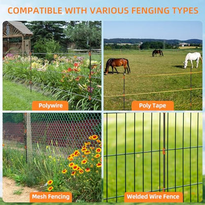 50Pack 46Inch Electric Fence Posts w/150 Insulation,Temporary Fences Stakes