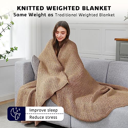 L'AGRATY Knitted Weighted Blanket 60"x80" 20lbs for Adults Cooling - color: Beige, size: 60" x 80" | 20 lbs