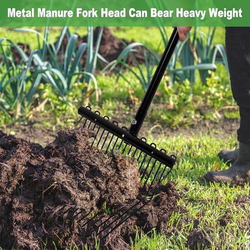 lukar 2 Sets Metal Manure Fork with Long Metal Handle