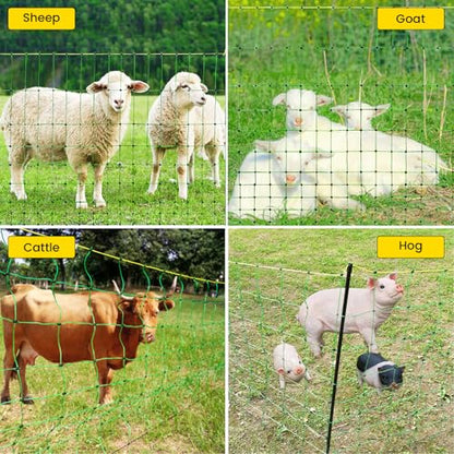 Electric Fence Netting, 164'L x 35.4"H Movable Livestock Nets for Sheep, Hogs, Cattle, PE Net Fencing Kit with 14 Posts Double Spiked, Electric Fencing for Backyards, Homesteaders, Farms Ranches - size: 164'L x 35.4" H