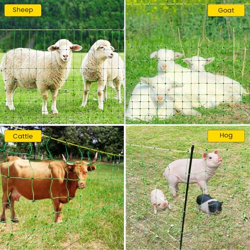 Electric Fence Netting, 164'L x 35.4"H Movable Livestock Nets for Sheep, Hogs, Cattle, PE Net Fencing Kit with 14 Posts Double Spiked, Electric Fencing for Backyards, Homesteaders, Farms Ranches - size: 164'L x 35.4" H