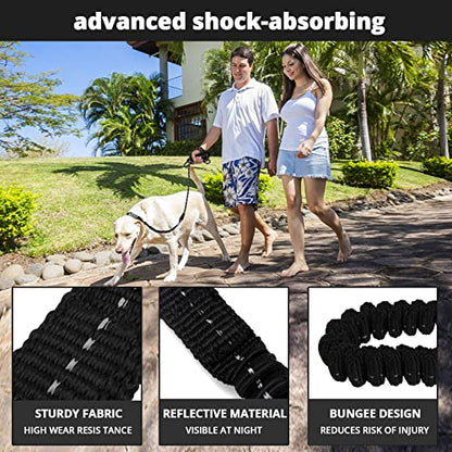 Rope Dog Leash 6 FT: Heavy Duty Leashes with Swivel Lockable Hook Reflective Threads Bungee and Padded Handle - Dog Lead for Large Small Medium Dogs Outside Walking Hiking Black - color: Black, size: 6ft*1/2''