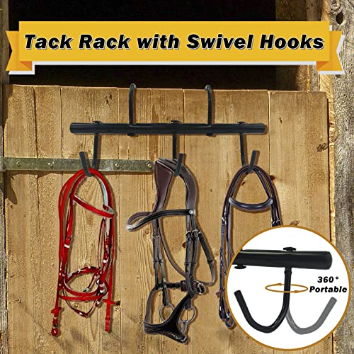2Pcs Steel Tack Rack with Swivel Hooks for Horses Black Hanging Bridle Hooks Portable Tack Hangers Horse Tack Room Organizer Horse Tack Holder Stall Room Fence Trailer Accessories