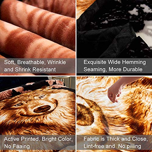 JML Plush Soft Fleece Blanket King Size, 10.5 lbs, 87" x 94", Wolves | 2 Ply, A&B Printed, Embossed, Reversible, Plush, Silky Soft, Thick, Warm for Winter - color: Animal Printed - Wolf
