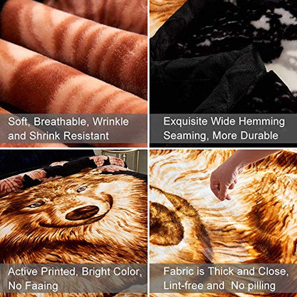 JML Plush Soft Fleece Blanket King Size, 10.5 lbs, 87" x 94", Wolves | 2 Ply, A&B Printed, Embossed, Reversible, Plush, Silky Soft, Thick, Warm for Winter - color: Animal Printed - Wolf