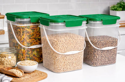 House Naturals 4 Gallon Square Food Grade Bucket Pail with Plastic Handles and Lid (Pack of 3) Made in USA containers (4G SQ Clear - Green lids) - color: 4g Sq Clear - Green Lids