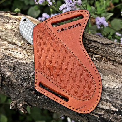 Custom Handmade 7'' fixed blade hoof rasp knife Cow boy knife Turquoise Handle Damascus steel Bull cutter, cowboy knives with pancake leather sheath (WHITE HONEY COMB) - color: WHITE HONEY COMB