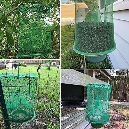 Ranch Fly Trap Outdoor Hanging Reusable with Fishing Apparatus | Food Bait Tray Catcher Cage for Indoor or Outdoor Family Farms, Park (10 Pack) - style: 10 pack