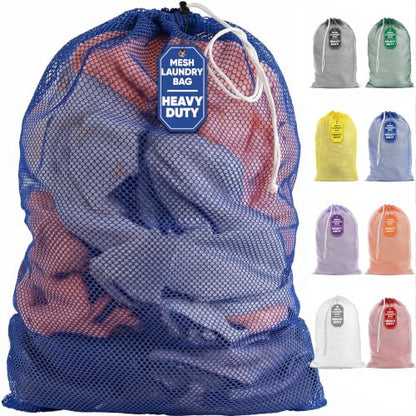 Handy Laundry Mesh XL Laundry Bag 24"x36", Heavy Duty Drawstring, Blue - color: Blue