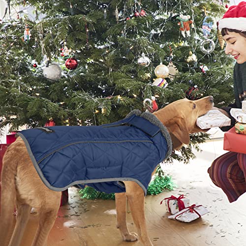 Fragralley Dog Coat Large, Waterproof Dog Jacket with Warm Fleece Lining, Adjustable Reflective Dogs Winter Coat, Turtleneck Pet Coats for Cold Weather (Blue L) - color: Blue, size: Large