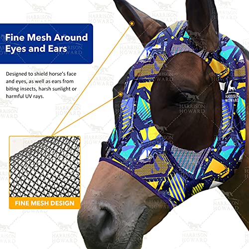 Harrison Howard Super Comfort Stretchy Fly Mask Large Eye Space with UV Protection Soft on Skin with Breathability Graffiti Mix (L; Full Size) - color: Graffiti Mix, size: Full(Large)