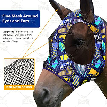 Harrison Howard Super Comfort Stretchy Fly Mask Large Eye Space with UV Protection Soft on Skin with Breathability Graffiti Mix (L; Full Size) - color: Graffiti Mix, size: Full(Large)