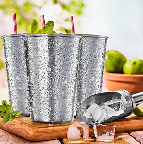 Stainless Steel Pint Cups Water Tumblers 16 oz - Unbreakable, BPA Free, Stackable Premium Quality 18/18 Metal Drinking glasses for Home & Outdoor Activities, Picnic, Travel & Camping (4-Pack) - color: Stainless Steel, style: 16 oz