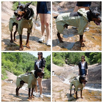 LOVELONGLONG Fleece-Lined Dog Raincoat with Removable Hood – Waterproof Winter Full Body Dog Jacket – Windproof Snowproof Cold-Weather Suit – Green-F S - color: Sage Green Fleeced, size: S (Back 11.5")
