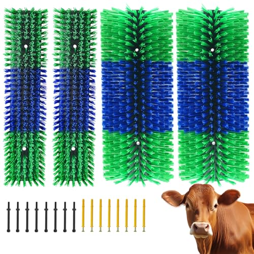 4PCS Livestock Scratching Brush Goat Scratching Tool Post Massage Grooming Brush with 8 Screws for Animals Back Scratcher Itch Brushes for Cattle, Sheep, Horses, Pigs,Cow(4, Green) - color: Green