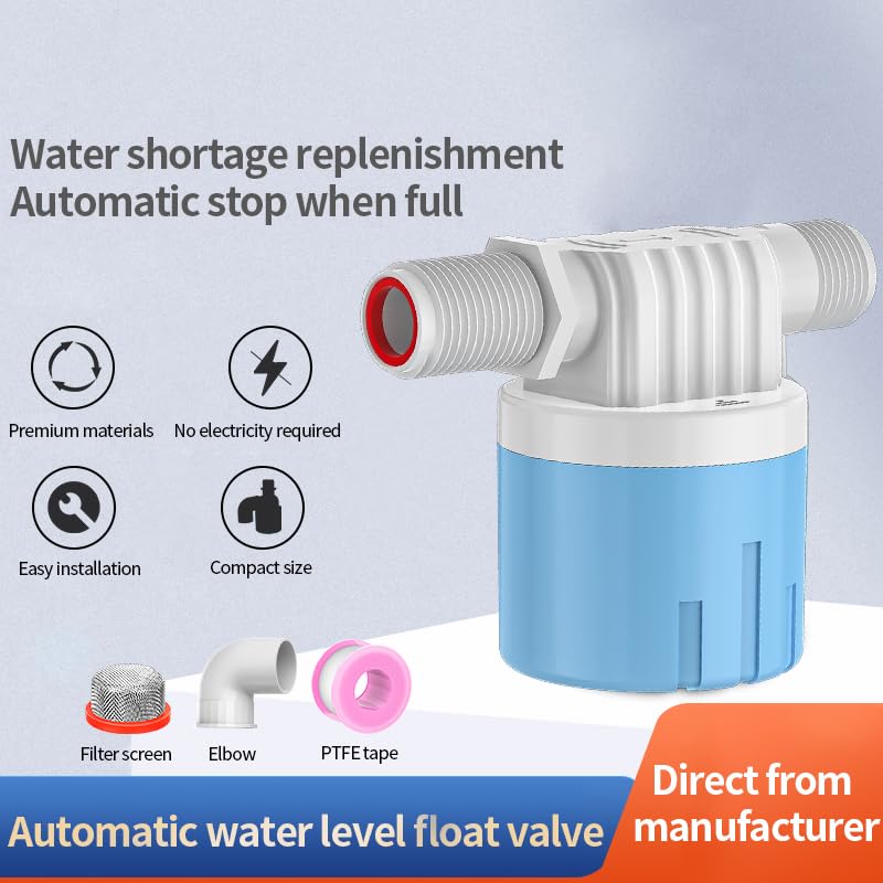 1 Pack 3/4 Float Valve for Water Tank,Aquapulse Water Float Automatic Water Level Control Aqua Pluse Trough Blue Plastic Float Valve Switch for Pool,Pond,Livestock(side inner) - size: 3/4" side inner