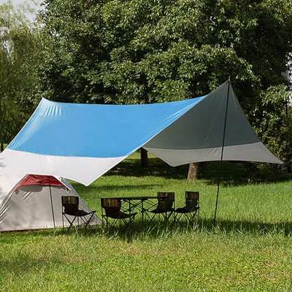 12X14FT Camping Tarp with 2 Poles, UV UPF50+ Lightweight Car Awning Sun Shelter, PU3000 Waterproof Tarp for Camping, Hiking and Backpacking Trips - color: Blue