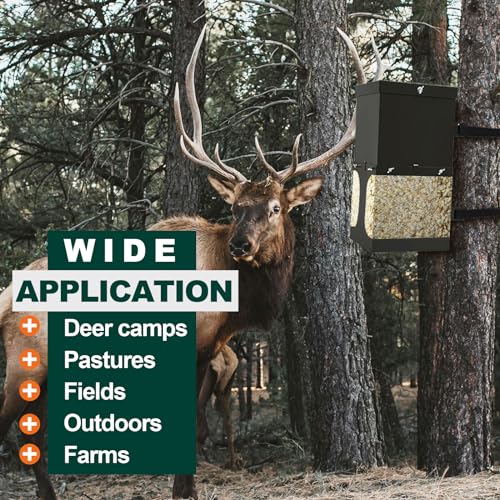 KUAFU Steel Hanging Block Feeder for Deer Horse Livestock Wildlife and Farm | Animal, Gravity Deer Feeder with Waterproof Cover, Handle and Mounting Straps Trough Holds Protein Salt Mineral, BL2553