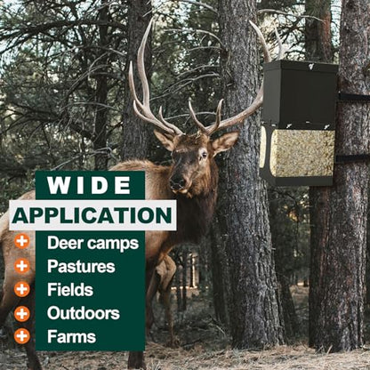 KUAFU Steel Hanging Block Feeder for Deer Horse Livestock Wildlife and Farm | Animal, Gravity Deer Feeder with Waterproof Cover, Handle and Mounting Straps Trough Holds Protein Salt Mineral, BL2553