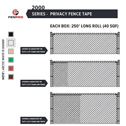 Chain Link Fence Privacy Tape 250 ft (40 SqFt) (Arctic White) | Gardening, Outdoor Wall, Balcony, Patio, Yard, Injury Prevention, Safety Fence Cover for Dog, Other Pet Hedge Slats - color: Arctic White