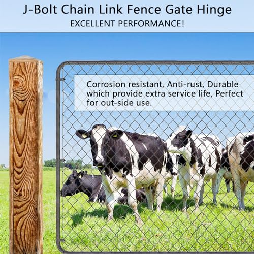 4Pcs 8inch J-Bolt Post Gate Hinge, Heavy Duty J-Bolt Gate Hinge with 5/8" Male Hinge Pin for Farm Gate Hardware, Gate Hinges for Metal Gates Nuts & Washers Included