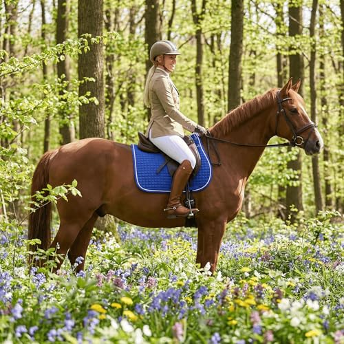 Premium English Horse Saddle Pad, Quilted Square Design, Available in Pink, Mint Green and Red etc, All-Purpose with Girth Straps (Royal Blue) - color: Royal Blue