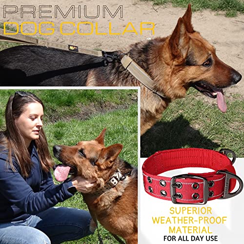 ADITYNA Heavy Duty Red Dog Collar for Medium Dogs with Traffic Handle - color: Red, size: Medium: Fit 15-19" Neck
