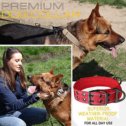 ADITYNA Heavy Duty Red Dog Collar for Medium Dogs with Traffic Handle - color: Red, size: Medium: Fit 15-19" Neck