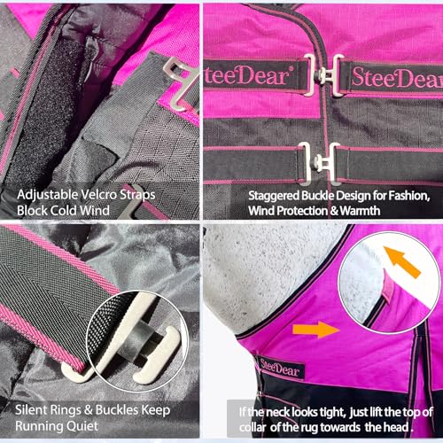 1200D Ripstop Horse Turnout Rain Sheet(No Fill) Hot Pink 81'' - color: Hot Pink 0g Fill, size: 81''