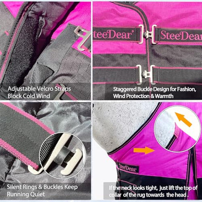 1200D Horse Blanket,Turnout Rain Sheet(No Fill),Hot Pink 72'' - color: Hot Pink 0g Fill, size: 72''