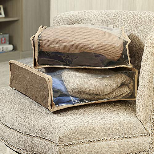 Household Essentials 66612 Sweater Storage Bags | Set of 2 | Coffee Linen,Brown/Clear - size: Sweater Bags