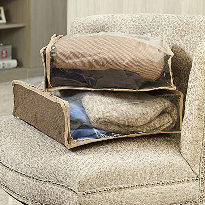 Household Essentials 66612 Sweater Storage Bags | Set of 2 | Coffee Linen,Brown/Clear - size: Sweater Bags