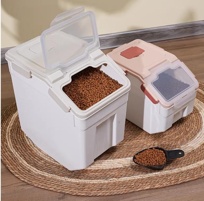 2 Pack Rice Storage Container 25 lbs, Airtight Flour Storage Containers with Lid and Wheels, Measuring Cup & Scoop, BPA Free, Bulk Food Dispenser for Sugar, Grain, Cereal, Dog Food (Grey) - color: 2Pcs 25LB Grey