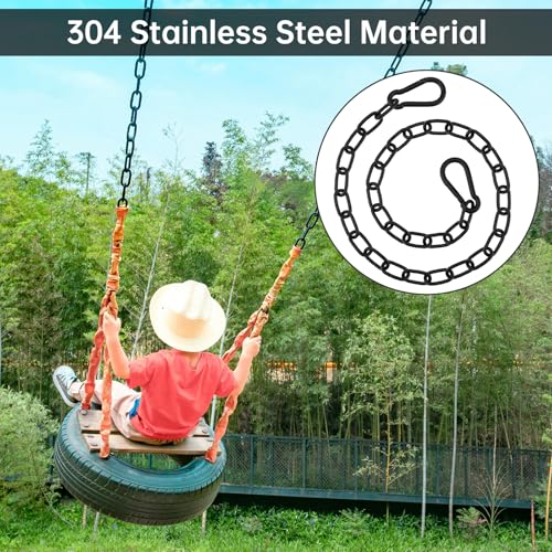 39 inch Gate Chain Lock with Both-Ended M8 Carabiners,Chain Dia 5 mm,Black - size: 39" x 13/64"