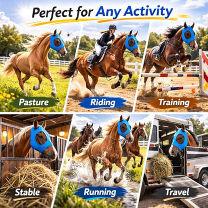 Horse Fly Mask - Arab Equine Fly Mask with Full Coverage for Eye & Ear - Stretchable, UV & Sun Protection Flymask for Horses, Ponies & Mini Horses - Horse Face Cover for Pasture & Trail - 3pack