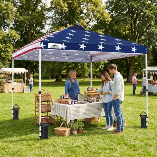 EAGLE PEAK 10x10 Pop Up Canopy Tent Easy Up Canopy Outdoor, American Flag - color: American Flag, size: 10x10