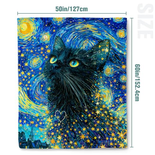 Jekeno Black Cat Gifts Blanket Starry Night Cat Throw Blanket - color: Black Cat, size: 50x60 Inch