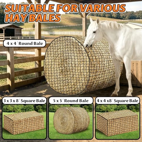 YedsIntu 4x4 ft Round Bale Hay Net for Horses, Slow Feeder Hay Nets with 1.5 inches Holes, Knotless Hay Feeder Bag for Goats Cattle Sheep Livestock - size: 4×4 ft