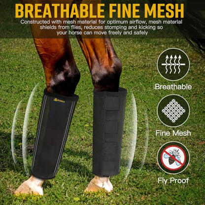 Mesh Horse Fly Boots Tough Breathable, 4 Pack, (Black, Medium) - color: Black, size: Medium