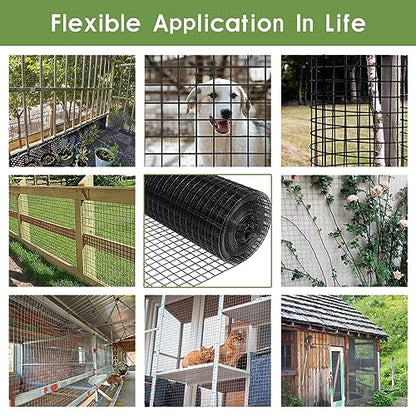 Tongmo 48" x 50' Black Hardware Cloth, 1inch Mesh Chicken Wire Fence, 19 Gauge Vinyl Coated Wire Poultry Net and Welded Wire Roll
