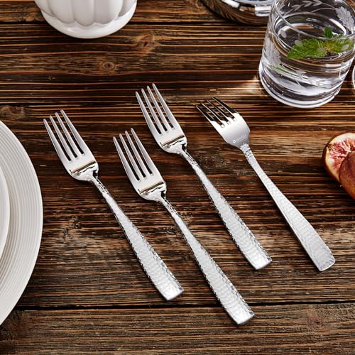 KEAWELL Premium Louis 4-Piece Hammered Salad Fork Set (4, 7.6" Salad Fork) | 18/10 Stainless Steel Salad Forks; Hammered Squared-Edge Handles; Smooth, Rounded Edges for Comfort; Dishwasher Safe - size: 7.6" Salad Fork