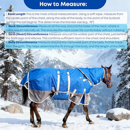 1200D Turnout Horse Blanket with Hood & Band, Medium Weight, Blue/Grey,78IN - color: Blue/Gray with Band, size: 78 IN