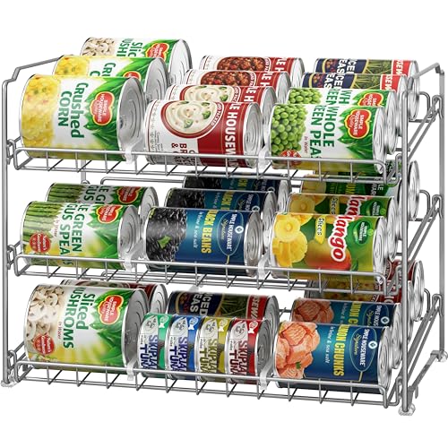 Simple Houseware Stackable Can Rack, Silver, Adjustable Plastic Dividers, Holds 36 Cans - color: Silver