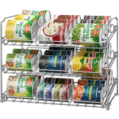 Simple Houseware Stackable Can Rack, Silver, Adjustable Plastic Dividers, Holds 36 Cans - color: Silver