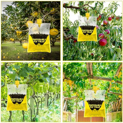 Outdoor Fly Traps for Patio - 4 Large Pre-Baited Flies Wasp Bags Disposable - size: 4 Pack