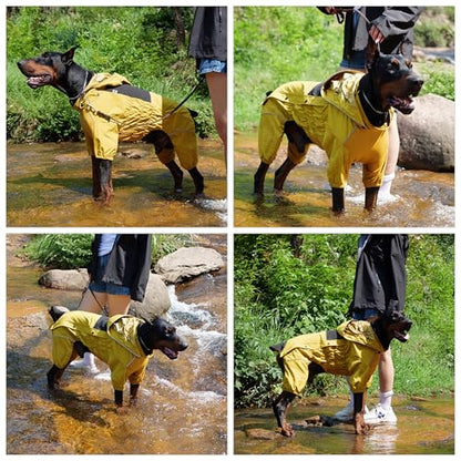 LOVELONGLONG Fleece-Lined Dog Raincoat with Removable Hood – Waterproof Winter Full Body Dog Jacket – Windproof Snowproof Cold-Weather Suit – Yellow-F L - color: Mustard Yellow Fleeced, size: L (Back 16.5")